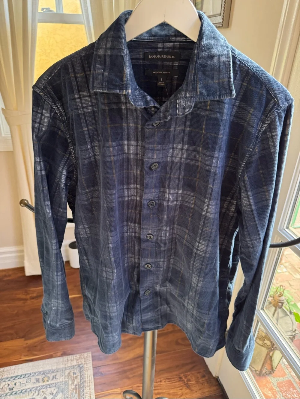 Banana Republic Men's Blue Plaid Button-Up Jacket corduroy Size Small